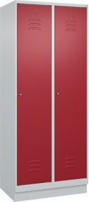 C+P Spind Classic PLUS Garderobenschrank mit Sockel, 2 Abteile, Zylinderschloss und 4 Garderobenhaken, Grau/Rot, H: 195 cm, B: 80 cm, T: 50 cm - Bild 1