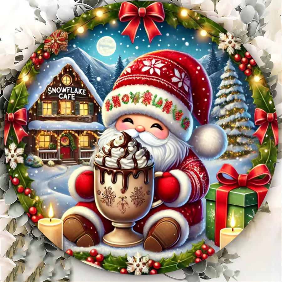 Rundes Aluminiumschild Potdemiel mit Weihnachtszwerg-Design in Multicolor und Schwarz zur Wandmontage - Bild 3