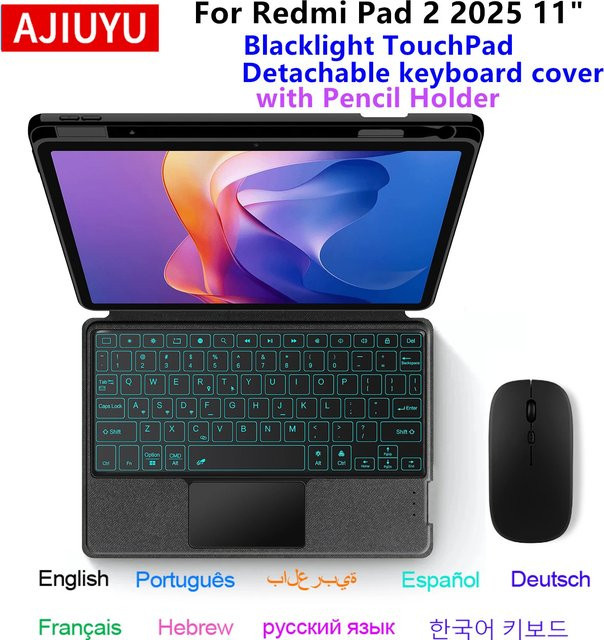 Magic Keyboard für Xiaomi Redmi Pad 2 2025 11 Zoll Tablet-Hülle mit Stifthalter in Schwarz - Bild 1