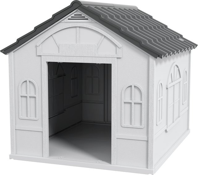 PawHut Hundehütte für mittelgroße und große Hunde aus wasserdichtem Kunststoff mit geneigtem Dach, Grau, B/T/H: 98,2 x 84,2 x 82 cm, Aosom - Bild 1