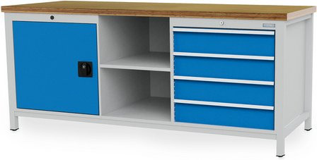 Bedrunka + Hirth Kastenwerkbank aus Stahl und Holz in Grau und Blau, B/H/T: 200 x 85,9 x 75 cm - Bild 1