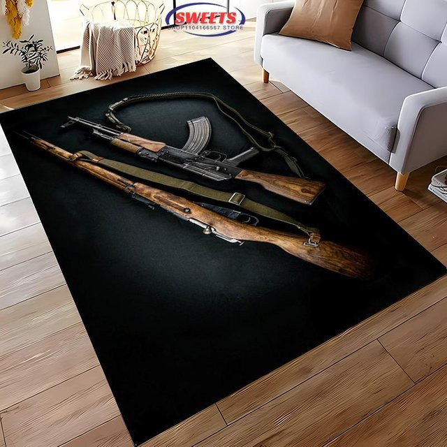Rutschfester Teppich mit 3D Sturmgewehr und Pistolen Motiv von JGJG in Schwarz, B/T: 80 x 50 cm - Bild 1