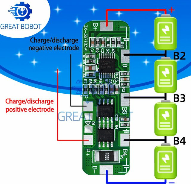 BS BMS Schutzplatine für 4S 18650 Li-Ionen-Lithium-Batterien, 4A-5A, Farbe: Grün - Bild 1