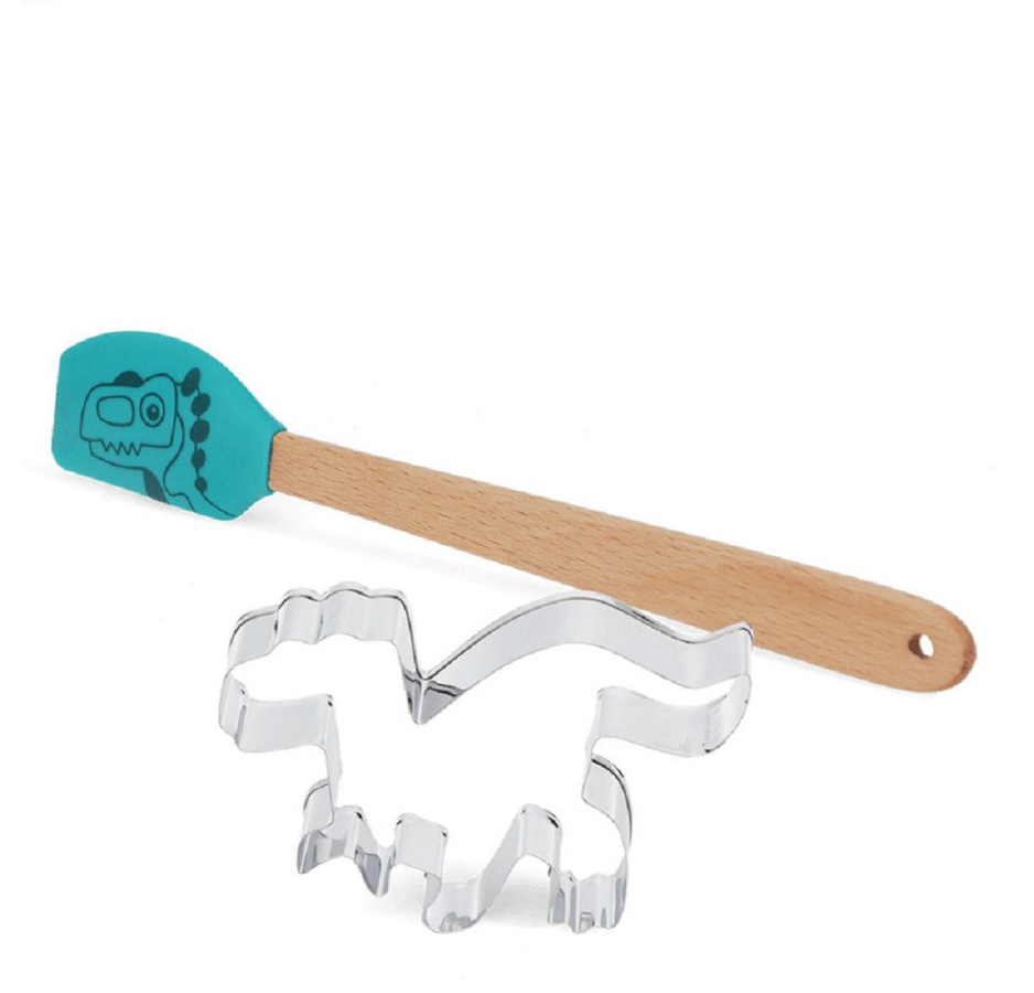 Rex London Ausstechform Dinosaurier mit Mini-Spachtel aus Silikon, Holz und Edelstahl - Bild 1