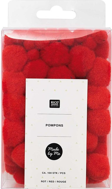 Rico Design Pompons in Rot mit 8mm und 20mm Durchmesser, 100 Stück - Bild 1