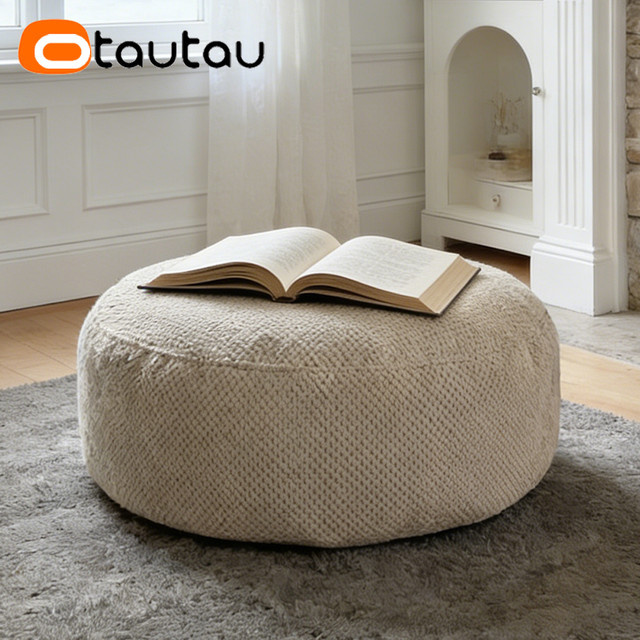 OTAUTAU Puff aus weichem Cord in Beige als Sitzsackbezug, Ottomane und Fußhocker JD036 ohne Füllung - Bild 1