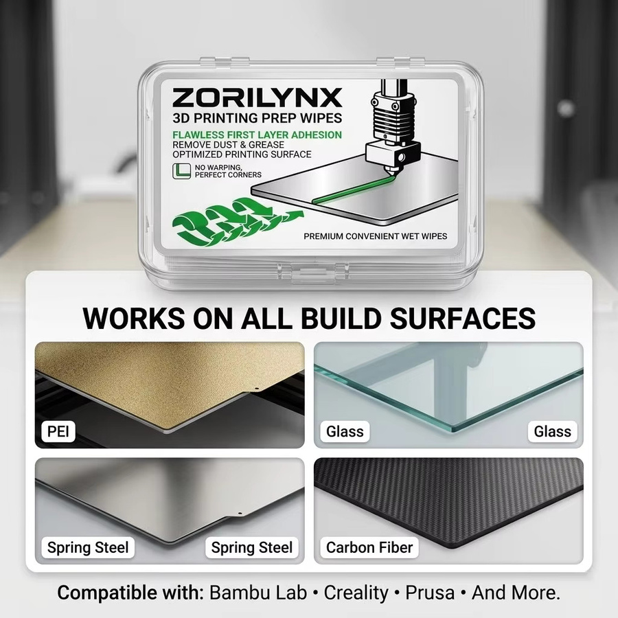 ZORILYNX Premium 3D-Drucker-Bett-Reinigungstücher für PEI-Glas und Federstahl-Bauplatten zur Optimierung der Druckfläche - Bild 5
