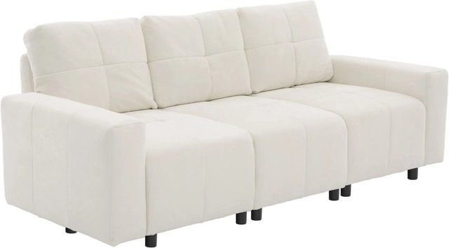 Merax 3-Sitzer Schlafsofa Modular aus Chenille in Weiß mit Massivholzrahmen, Breite: 213 cm, Höhe: 84 cm, Tiefe: 94 cm - Bild 1