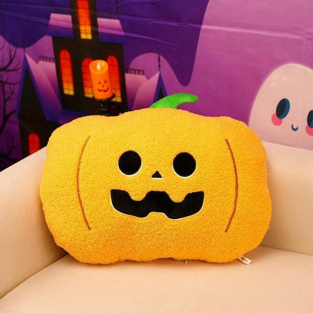 Yiran Health & Beauty Halloween Kuscheltier Kissen Kürbis Geist und Augapfel Plüschkissen Orange Durchmesser: 40 cm - Bild 1