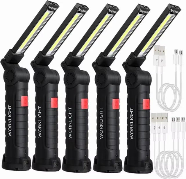 Heinast Tragbare COB-LED-Taschenlampe in Schwarz, USB wiederaufladbare Arbeitsleuchte mit Magnet und Lanterna-Funktion für Camping und Arbeit - Bild 1