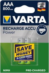 Varta Recharge Accu Power AAA Akku NiMH 800 mAh 1,2 V, 2 Stück, Multicolor - Bild 2