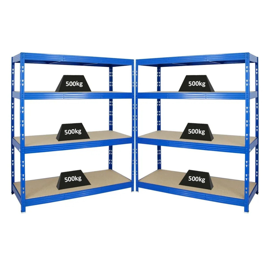 PROREGAL Rhino Schwerlastregal Set aus 2 Stück, Blau, 4 verstellbare Ebenen aus MDF-Holzplatten, H x B x T: 180 x 160 x 60 cm - Bild 2