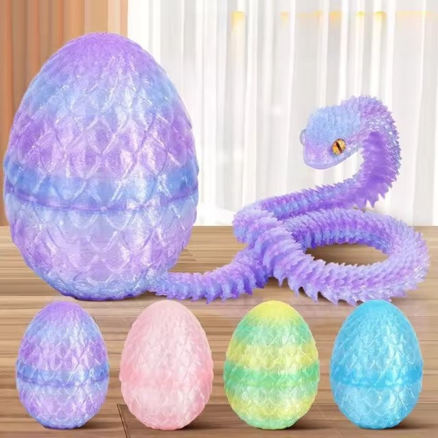 CELEBON 3D-Gedrucktes Viper-Drachenei-Set mit voll beweglichen Gelenken, realistisches Schlangenmodell in Grün und Multicolour, Desktop-Ornament aus Kunststoff - Bild 1