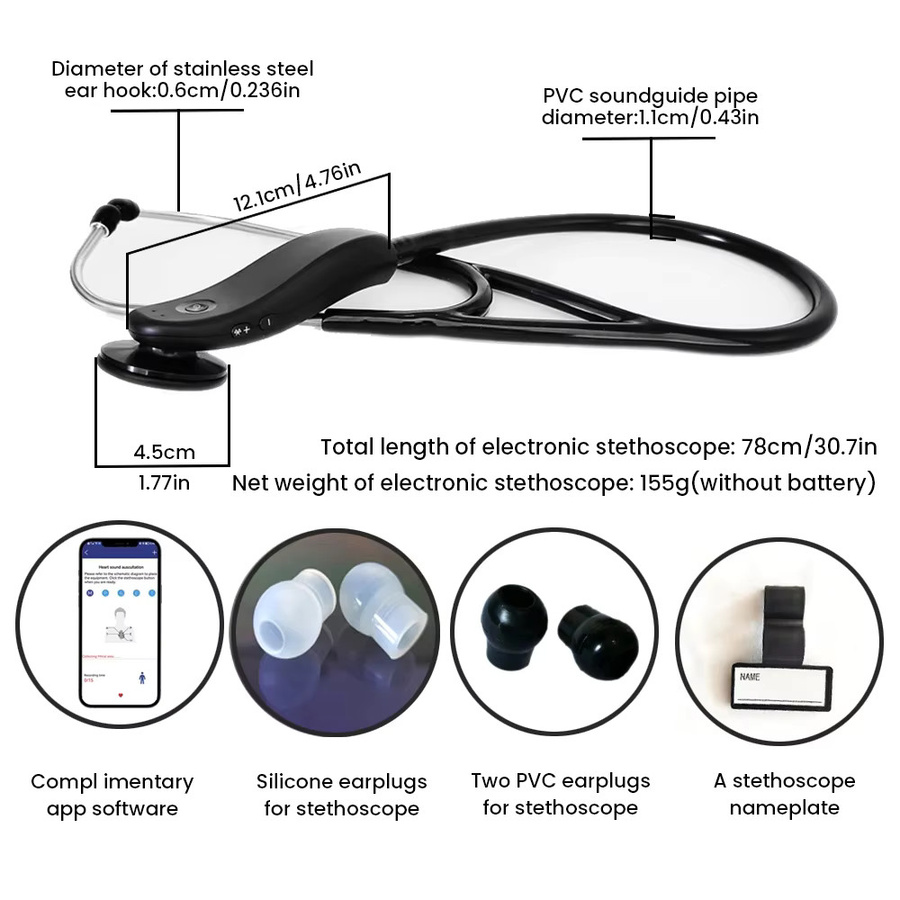 Sinohero Digitales Bluetooth-Stethoskop in Schwarz für Kliniken und Krankenhäuser - Bild 3