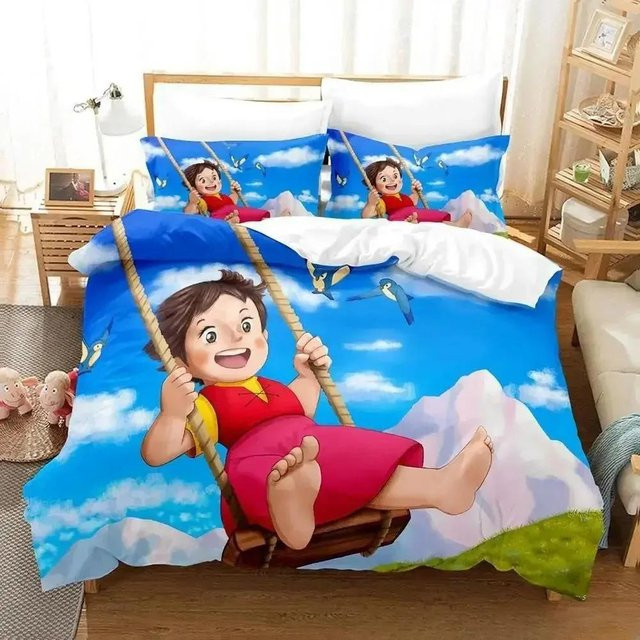 Heidi Das Mädchen aus den Alpen Bettwäsche-Set von Lodestar mit 3D-Anime-Print, Blau, B/H: 135 x 200 cm - Bild 1