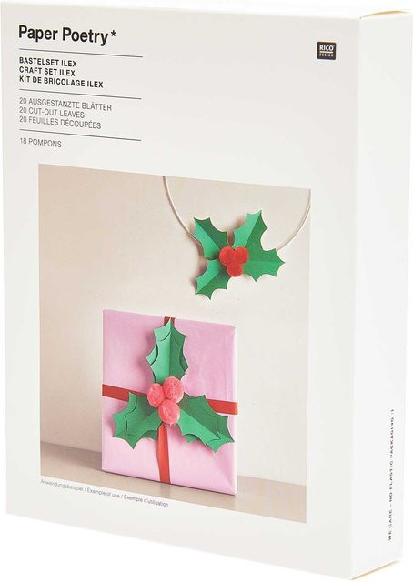 Rico Design Paper Poetry Bastelset Ilex in Grün, Rot und Neon-Pink - Bild 1