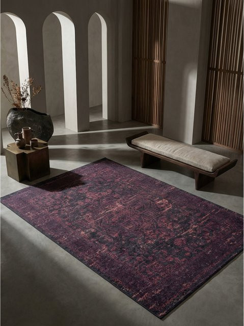 Waschbarer Flachwebteppich PIZOL von KADIMA DESIGN im Vintage-Stil, Rot, B: 140 cm, L: 200 cm - Bild 1