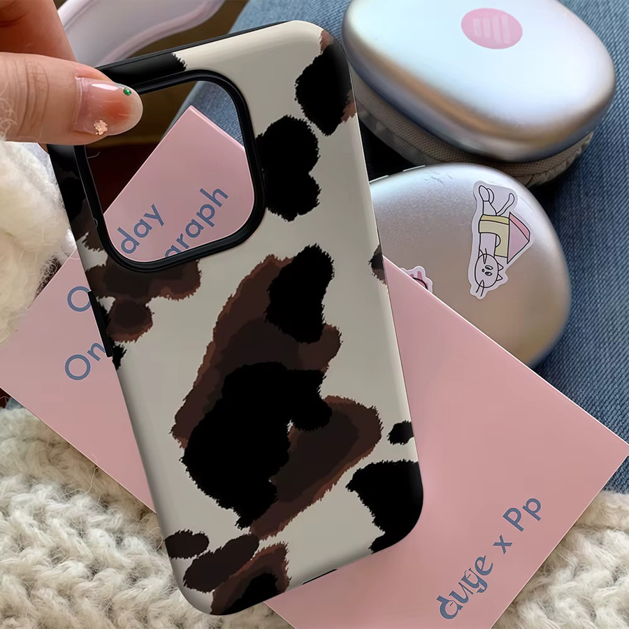 Handyhülle mit Kuh-Print für Apple iPhone 11 bis iPhone 17 Pro Max Plus in Beige und Multicolour mit doppelschichtiger Rückseite - Bild 5
