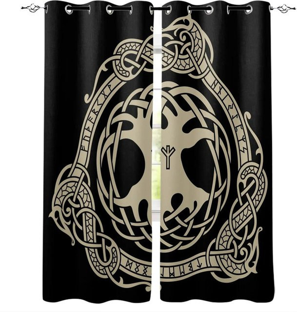 Dekorative 3D Viking Wolf Totem Vorhänge von A Family Of Home Textiles in Schwarz, semi-transparent, Breite: 220 cm, Höhe: 240 cm - Bild 1