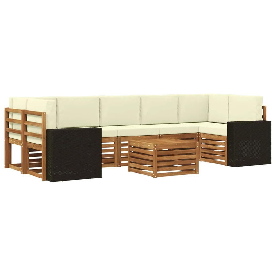 vidaXL Outdoor-Sofagarnitur aus Massivholz Akazie in L-Form, 8-teiliges Set mit Polstern in Natur und Creme - Bild 2