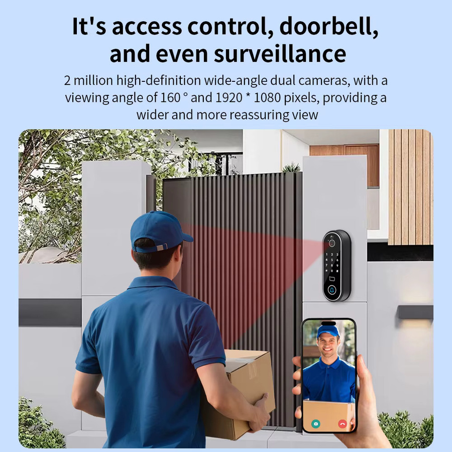 LUCKING DOOR Video-Türklingel in Schwarz mit Kamera, Gegensprechanlage, elektronischem Schlossöffner und RFID-Tastatur, Tuya App-kompatibel - Bild 6