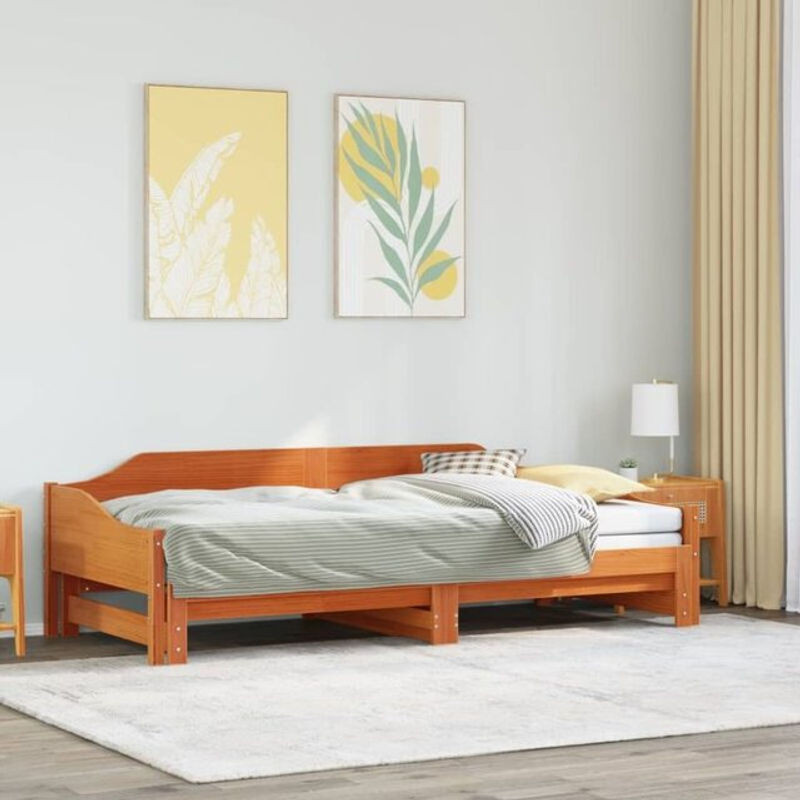 Ausziehbares Tagesbett aus Massivholz Kiefer von Vidaxl in Braun, B/T/H: 90 x 200 cm - Bild 1