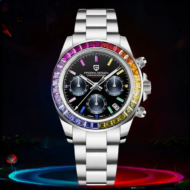 Pagani Design Chronograph, Rainbow Lünette, Edelstahl, Quarz, Herren - Bild 1