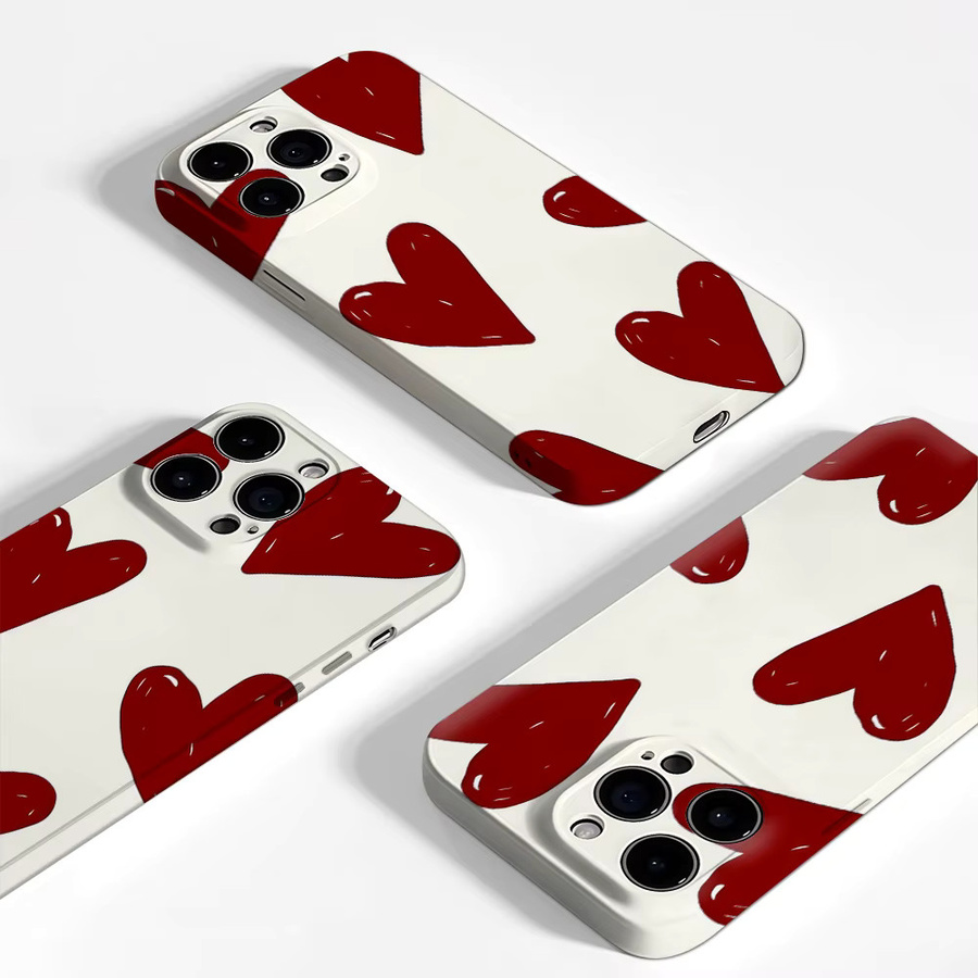 Apple iPhone Handyhülle mit rotem Herzmuster und doppelschichtiger Rückseite - Bild 2