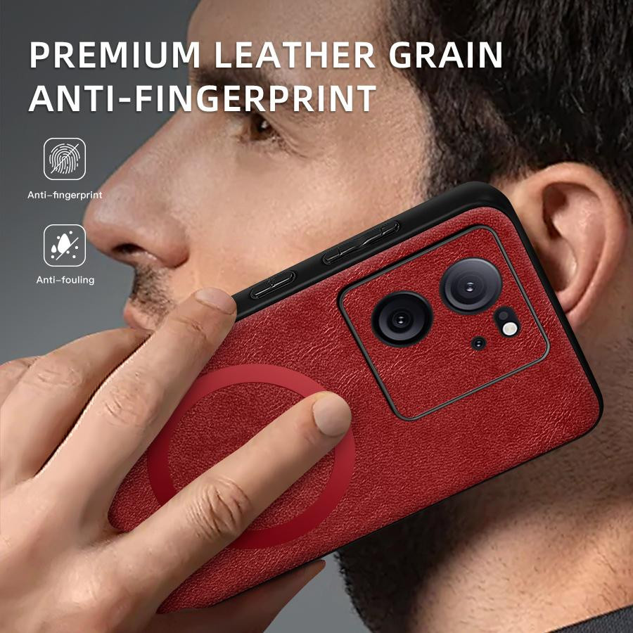 Xiaomi 13T 13T Pro Handyhülle aus PU Leder mit Magnetring in Rot - Bild 1