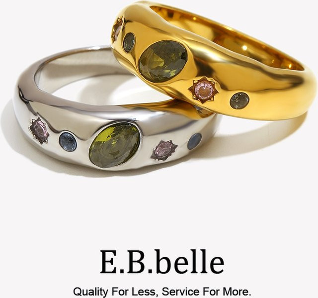 E.B.belle Ring, Edelstahl, grüner Zirkon-Sonnenmuster, Damen - Bild 1