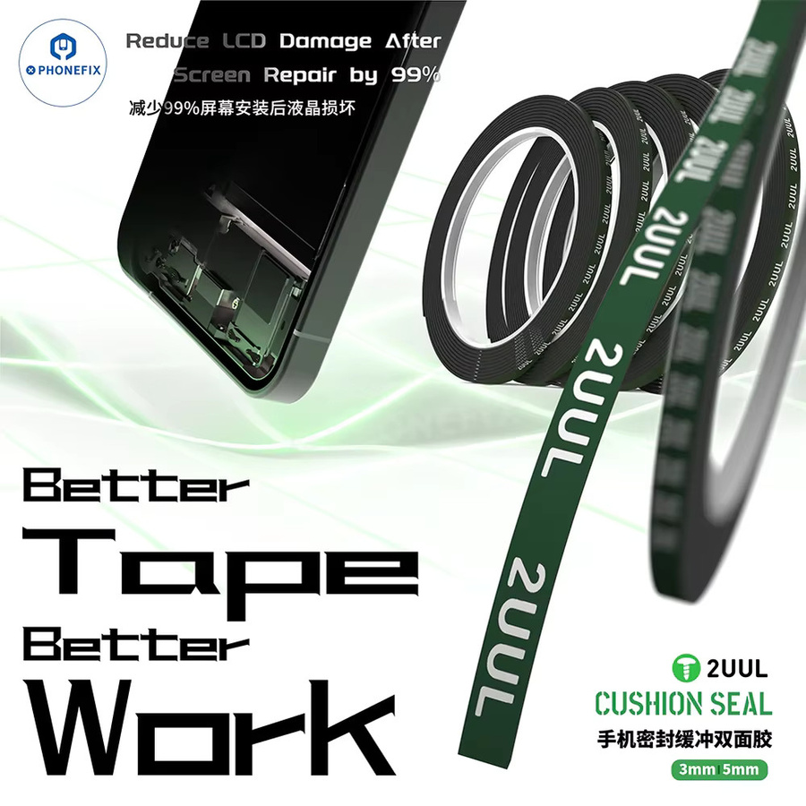 2uul Doppelseitiges Dichtungsband für Mobiltelefone, 5 Stück pro Box, Schwarz, Breite: 3 mm, für LCD-Reparaturen von Bildschirmrahmen und Rückabdeckungen - Bild 4