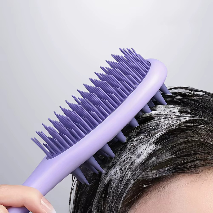 Doppelseitige Kopfhautmassagegerät-Haarbürste mit langem Griff, Silikonborsten, für normales Haar - Bild 2