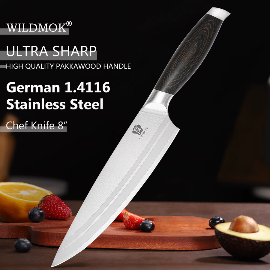 WILDMOK Kochmesser mit Pakka-Holzgriff aus deutschem Stahl in Silber, Länge: 20,3 cm - Bild 2