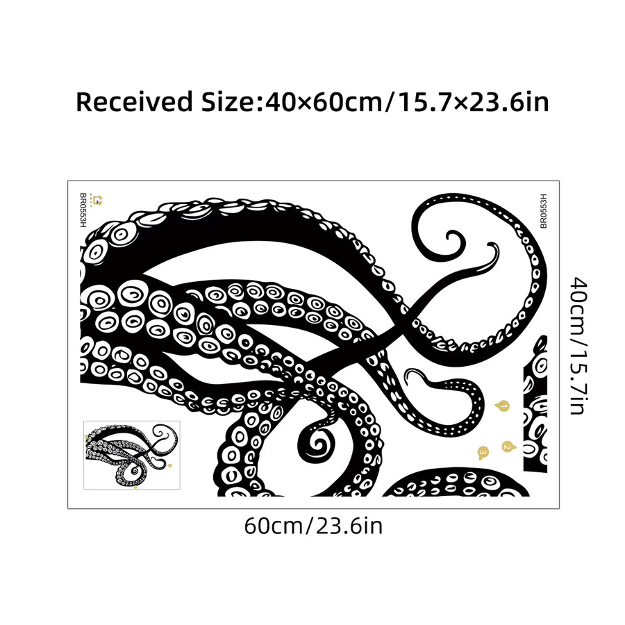 BRUP Wandtattoo Oktopus Tentakel Silhouetten in Schwarz zur Wanddekoration für Wohnzimmer und Schlafzimmer - Bild 3