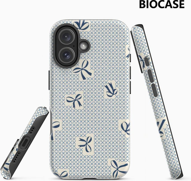 Handyhülle mit blauem Schachbrettmuster und Schleifen für Apple iPhone 17 16 15 14 13 12 Pro Max Plus mit doppelschichtiger Rückseite - Bild 1
