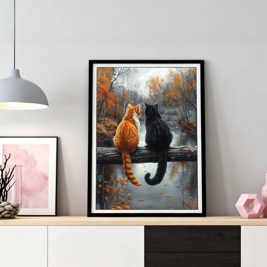 HUACAN 5D DIY Diamant-Mosaik Katze mit Blumen, Rund, Mehrfarbig, B/H: 40 x 30 cm - Bild 3