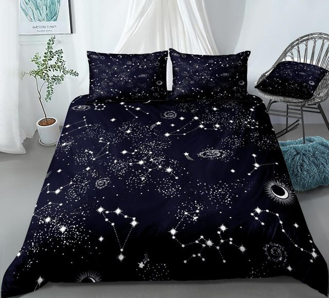 Bettwäscheset mit Sternenhimmel und Galaxie-Motiv von Binchi Outdoor Product in Dunkelblau, weiches Microfaser-Bettbezug-Set für Kinder, Mädchen und Jungen, Breite: 140 cm, Länge: 210 cm - Bild 1