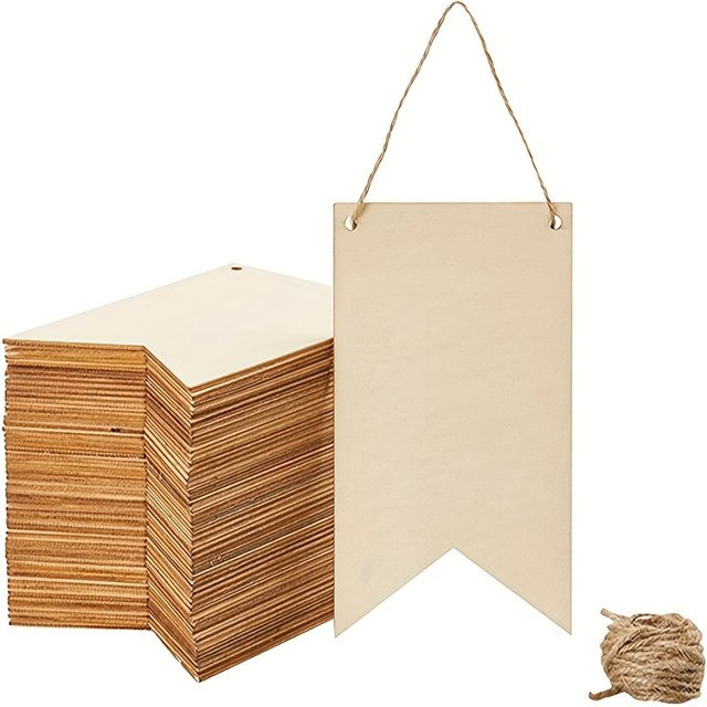 10 Stück Flaggen-Holzanhänger in Beige zum Basteln und Gestalten - Bild 1
