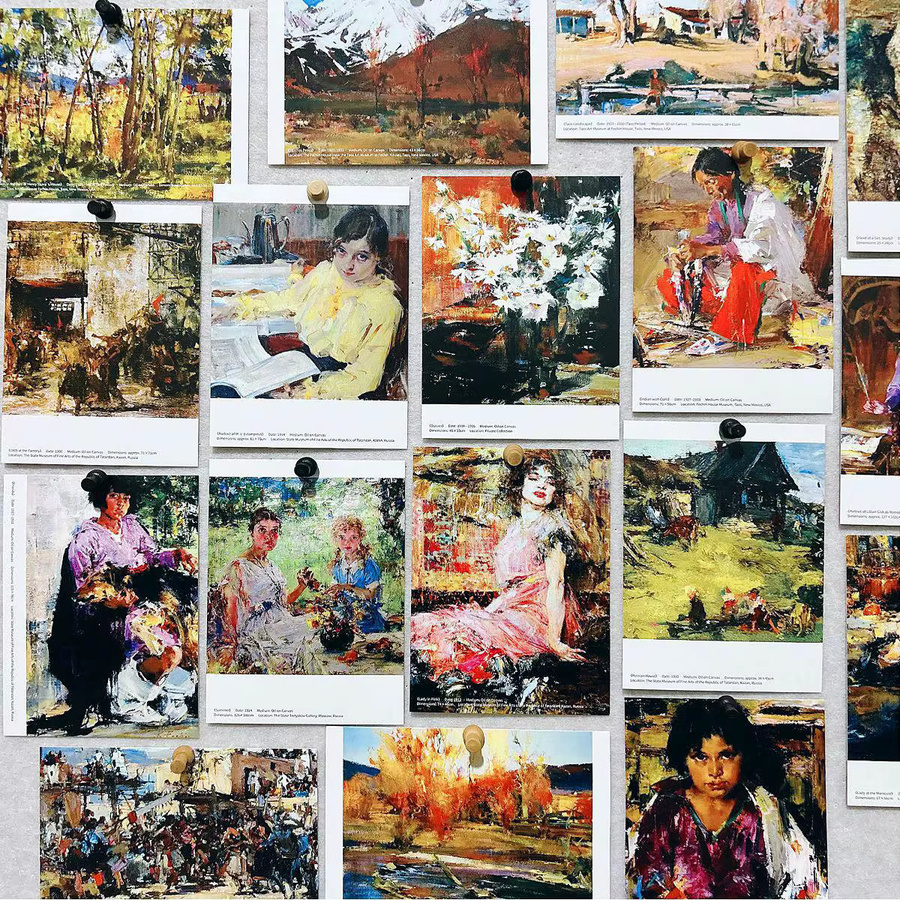 Nicolai Fechin Kunstpostkarten Set mit 30 Stück in Multicolor, Ästhetisches Briefpapier im Retro-Gravur-Stil für Sammler und als dekoratives Geschenk - Bild 4