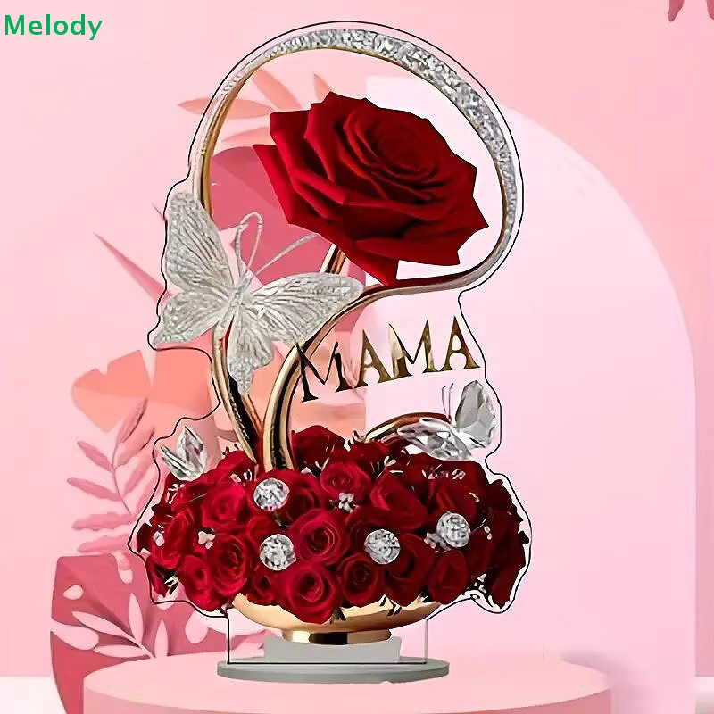 PlumHOME Rose Strass Ornament aus Acryl in Rot als florale Tischdekoration - Bild 1