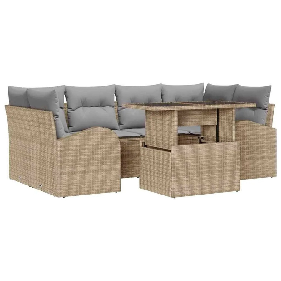 vidaXL Garten-Sofa-Set aus Poly-Rattan in Beige mit 7 Teilen, inklusive Kissen und integriertem Stauraum - Bild 2