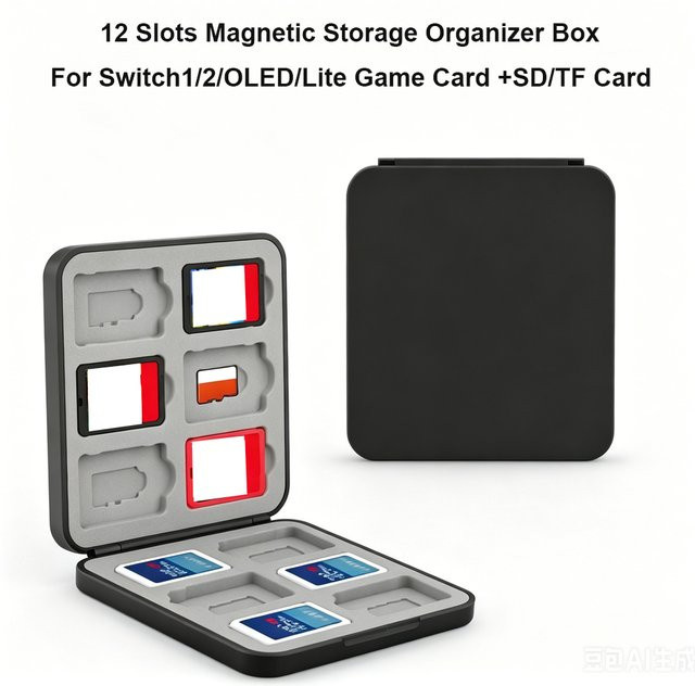 Magnetische Nintendo Switch Spielkarten-Aufbewahrungsbox und SD-Karten-Organizer in Schwarz - Bild 1