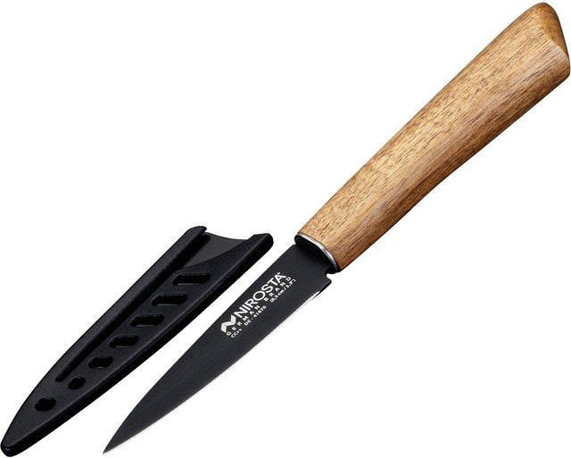 Nirosta Gemüsemesser Flow Paring Knife aus Edelstahl in Schwarz und Silber mit Schutzhülle und 8,5 cm Klinge - Bild 1