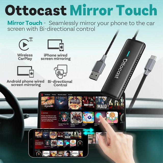 Ottocast Mirror Touch Wireless CarPlay Videobox für iOS und Android in Schwarz - Bild 1