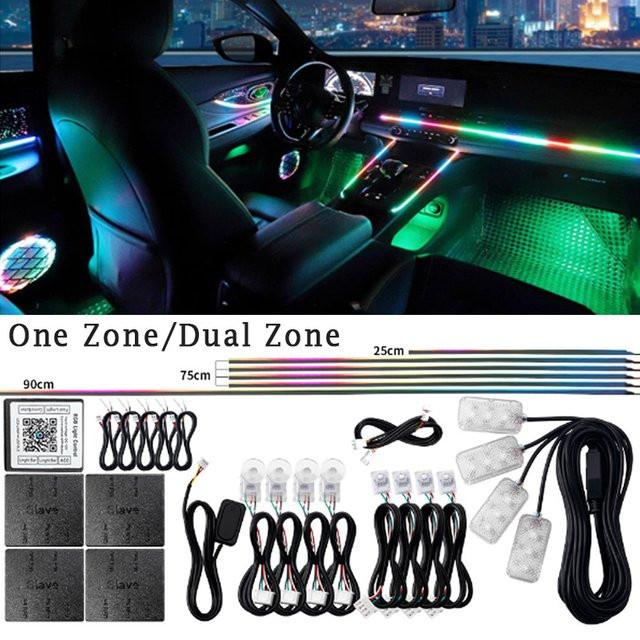 KALADA 18 in 1 RGB Symphony Streamer Atmosphäre Lampe Kit mit 213 Farben, LED Auto Umgebungslicht in Multicolour, 12V Dual Zone - Bild 1