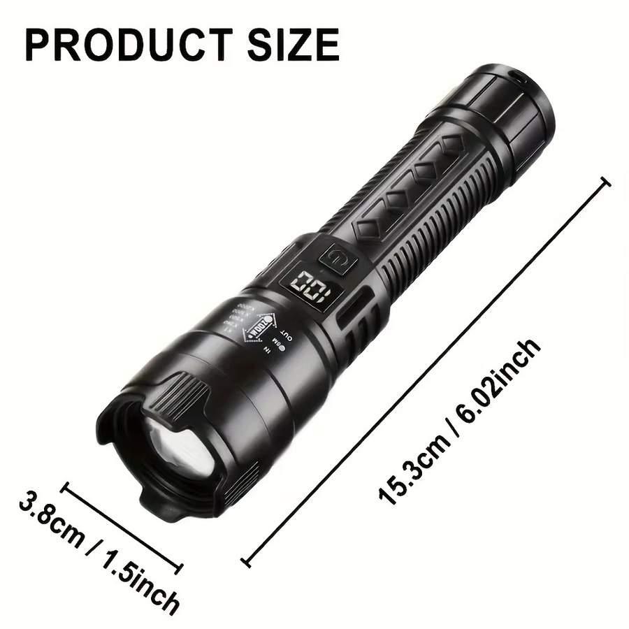 XIWANGFIRE Taktische LED-Taschenlampe in Schwarz mit Akku und Zoom-Funktion für Outdoor, Camping und Angeln - Bild 4