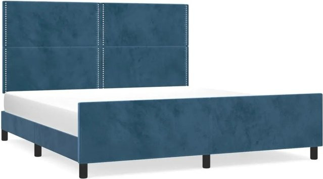 vidaXL Bettgestell mit Kopfteil aus Samt in Dunkelblau, B/T/H: 160 x 200 x 128 cm - Bild 1