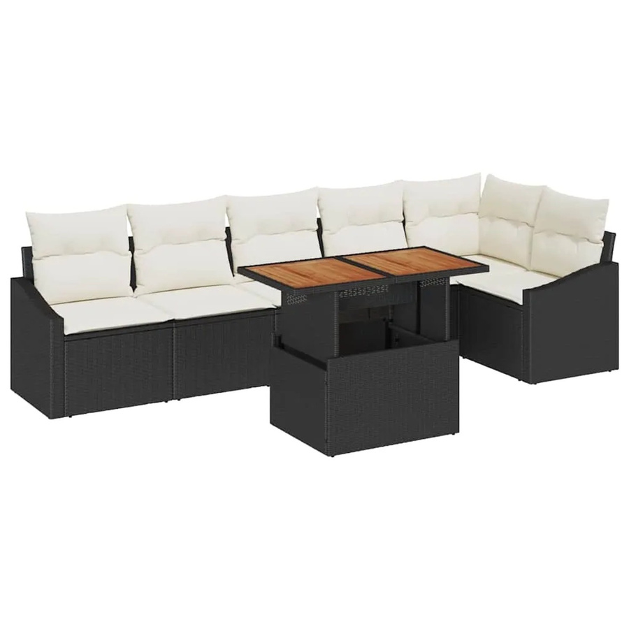 vidaXL Garten-Sofa-Set aus Poly Rattan in Schwarz mit 7 Teilen, L-Form mit Stauraum und Polsterkissen - Bild 2