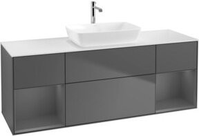 V&B Waschtischunterschrank Finion mit Wandbeleuchtung, Breite: 160 cm, Farbe: Anthrazit, lackiert - Bild 1
