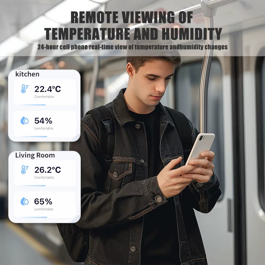 Tuya WiFi Smart Temperatur- und Feuchtigkeitssensor mit Echtzeit-Überwachung und Sprachsteuerung in Weiß - Bild 2